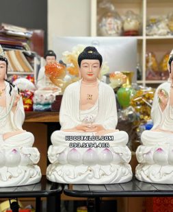 Tượng Tây Phương Tam Thánh đế non nước bằng sứ trắng