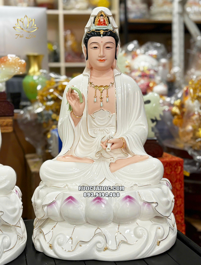 Tượng Tây Phương Tam Thánh đế non nước bằng sứ trắng