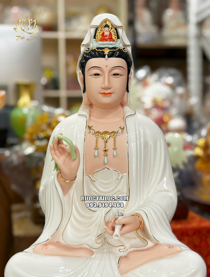 Tượng Tây Phương Tam Thánh đế non nước bằng sứ trắng