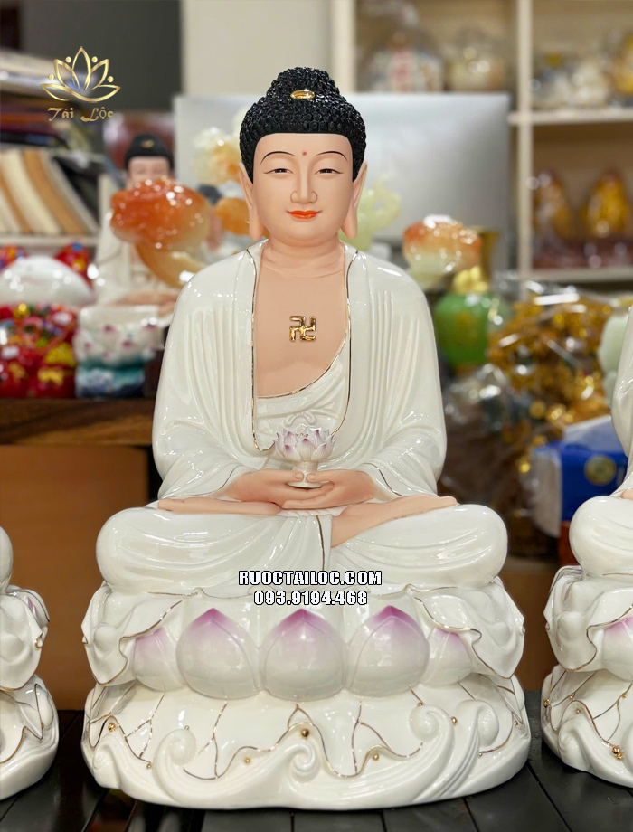 Tượng Tây Phương Tam Thánh đế non nước bằng sứ trắng