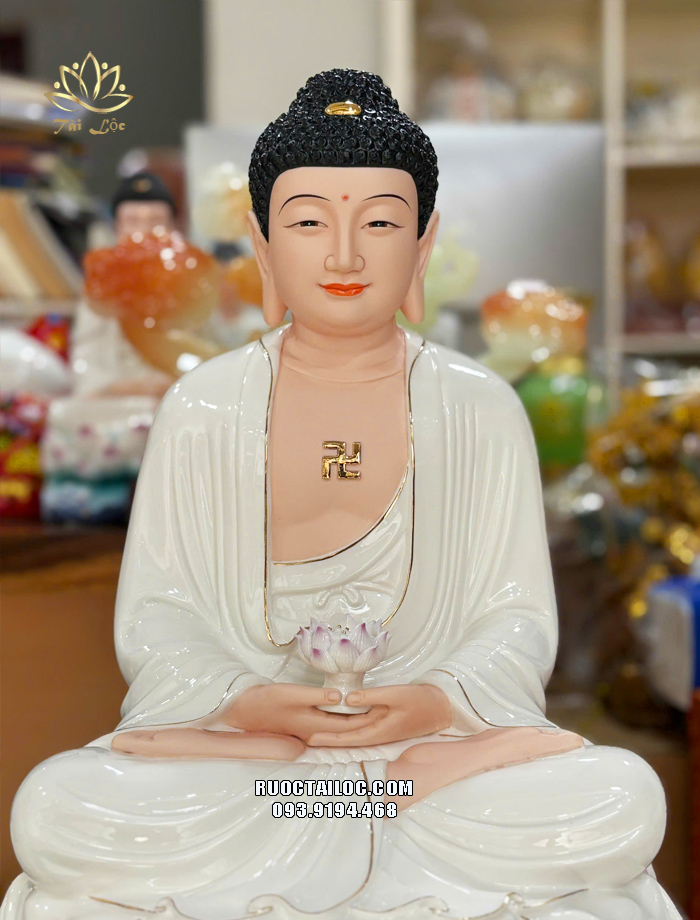 Tượng Tây Phương Tam Thánh đế non nước bằng sứ trắng