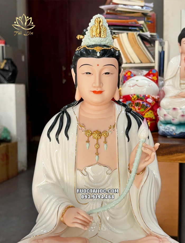 Tượng Tây Phương Tam Thánh đế non nước bằng sứ trắng