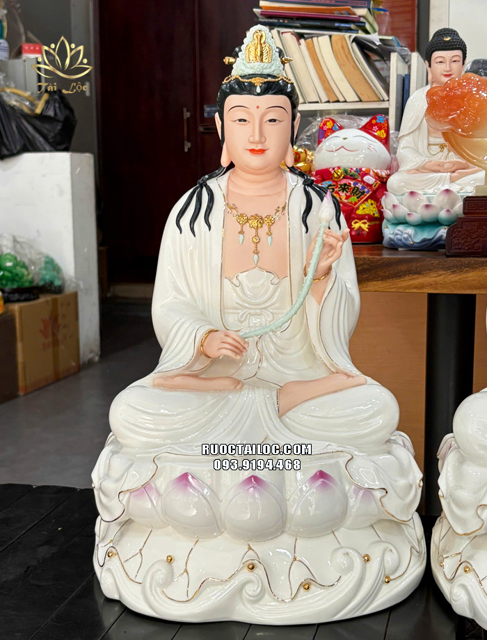 Tượng Tây Phương Tam Thánh đế non nước bằng sứ trắng