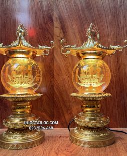 Đèn thờ pha lê mái chùa bằng