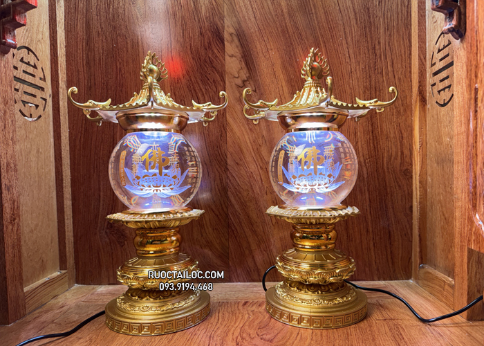 Đèn thờ pha lê mái chùa bằng