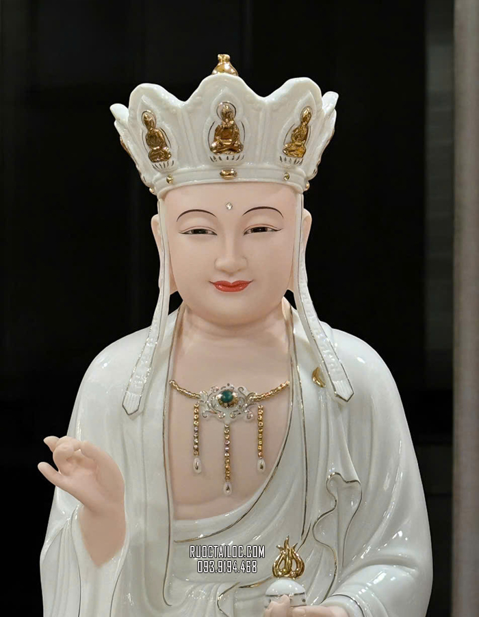 tôn tượng Địa Tạng Vương Bồ Tát bằng sứ trắng hoa sen