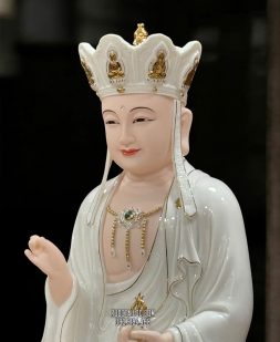 tôn tượng Địa Tạng Vương Bồ Tát bằng sứ trắng hoa sen