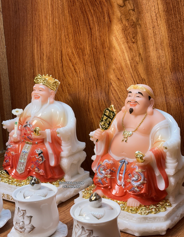 tượng ông địa thần tài bằng bột đá đỏ nhiều size