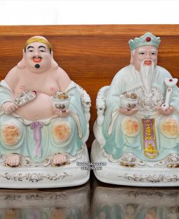 tượng ông địa thần tài bằng sứ gấm xanh đẹp
