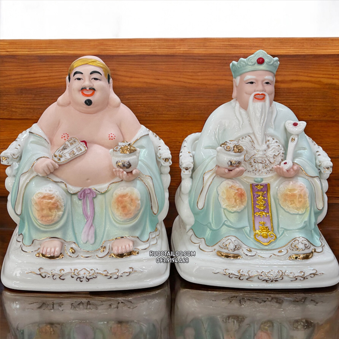 tượng ông địa thần tài bằng sứ gấm xanh đẹp