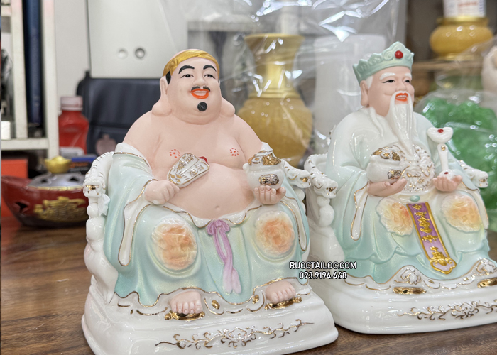 tượng ông địa thần tài bằng sứ gấm xanh đẹp