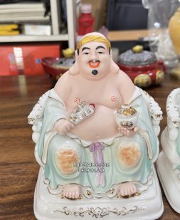 tượng ông địa thần tài bằng sứ gấm xanh đẹp