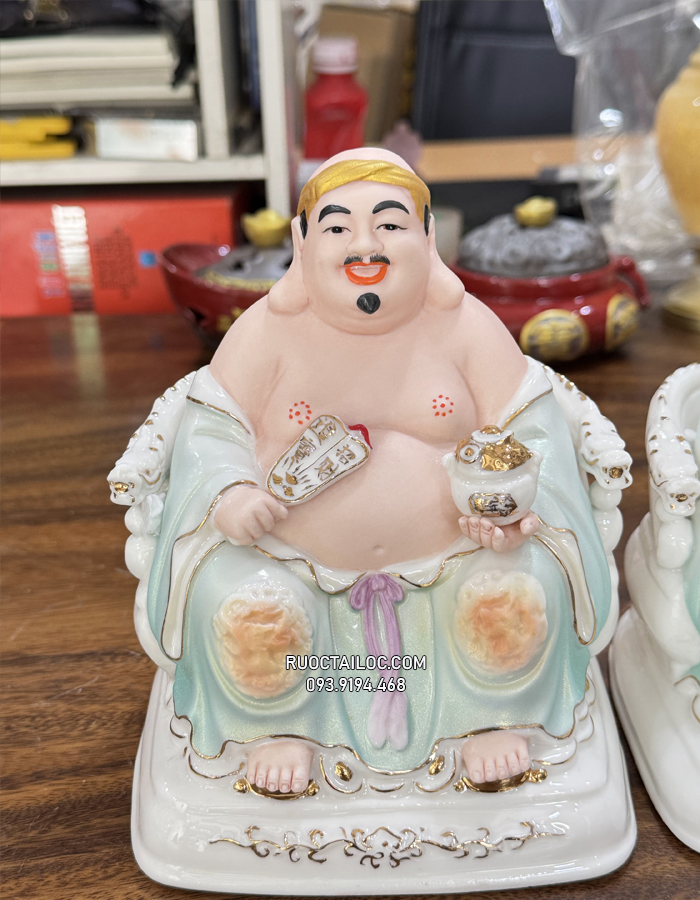 tượng ông địa thần tài bằng sứ gấm xanh đẹp
