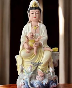 Tượng Quan Âm Tống Tử Bằng Sứ Vẽ Gấm đẹp