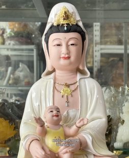 Tượng Quan Âm Tống Tử Bằng Sứ Vẽ Gấm đẹp