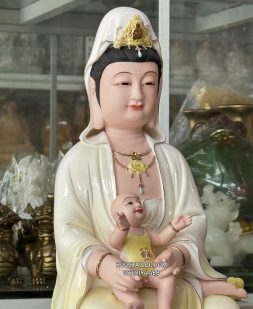 Tượng Quan Âm Tống Tử Bằng Sứ Vẽ Gấm đẹp