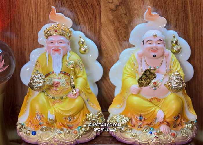 Tượng Ông Địa Thần Tài vân Phong bằng bột đá gấm vàng