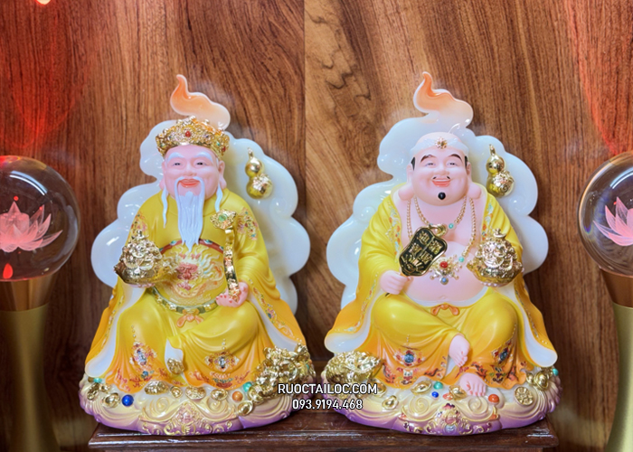 Tượng Ông Địa Thần Tài vân Phong bằng bột đá gấm vàng