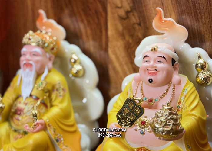 Tượng Ông Địa Thần Tài vân Phong bằng bột đá gấm vàng