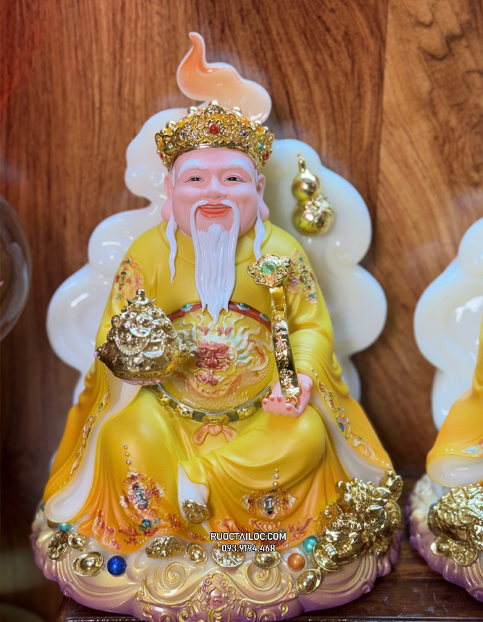 Tượng Ông Địa Thần Tài vân Phong bằng bột đá gấm vàng