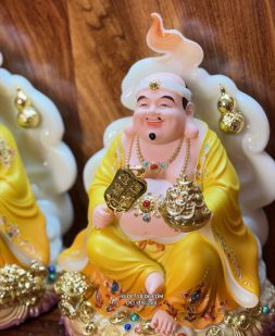 Tượng Ông Địa Thần Tài vân Phong bằng bột đá gấm vàng