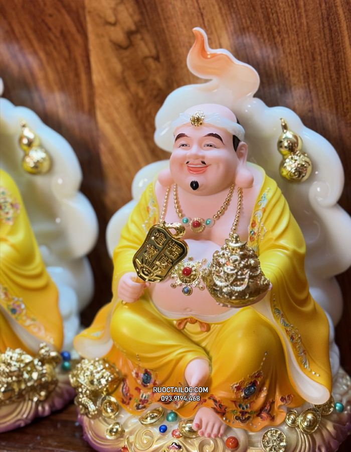 Tượng Ông Địa Thần Tài vân Phong bằng bột đá gấm vàng