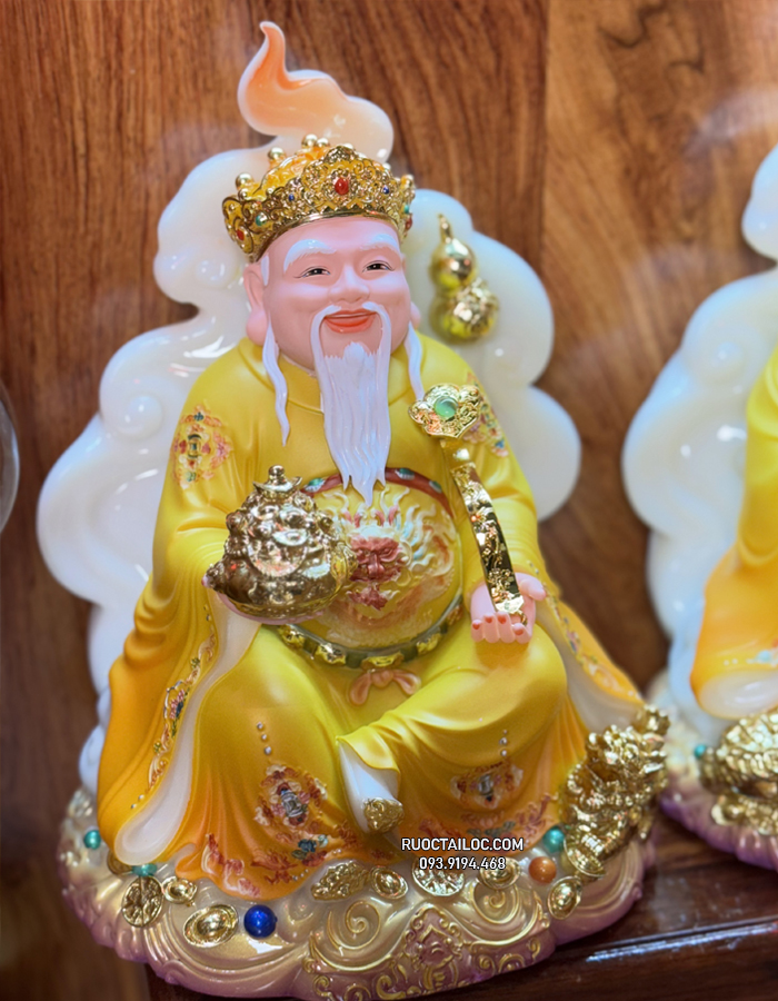 Tượng Ông Địa Thần Tài vân Phong bằng bột đá gấm vàng