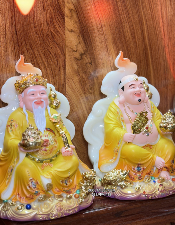 Tượng Ông Địa Thần Tài vân Phong bằng bột đá gấm vàng