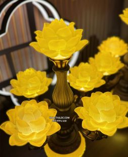 đèn thờ cúng Phật 5 bông vàng thân cổ đẹp