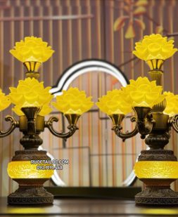 cặp đèn thờ cúng Phật 5 bông vàng thân cổ đẹp