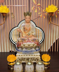 tượng địa tạng bồ tát bằng bột đá vẽ gấm phủ bóng hoa văn đẹp