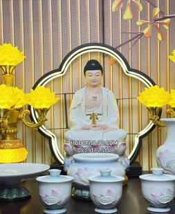 trọn bộ đồ thờ cúng bằng sứ hoa sen hồng liên tịnh đế đẹp