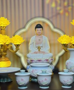 trọn bộ đồ thờ cúng Phật bằng sứ hồng liên tịnh đế đẹp