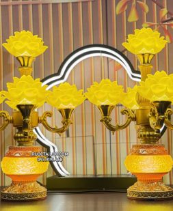 đèn thờ cúng thân vàng 5 bông cúng Phật đẹp