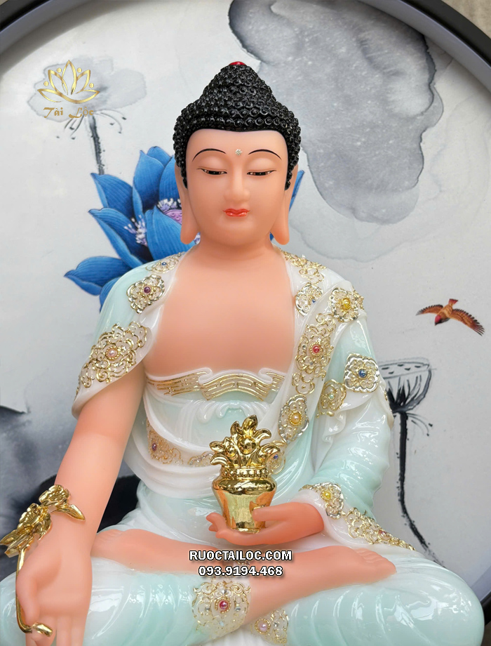 Tượng Phật Dược Sư áo xanh ngọc đế 8 cạnh