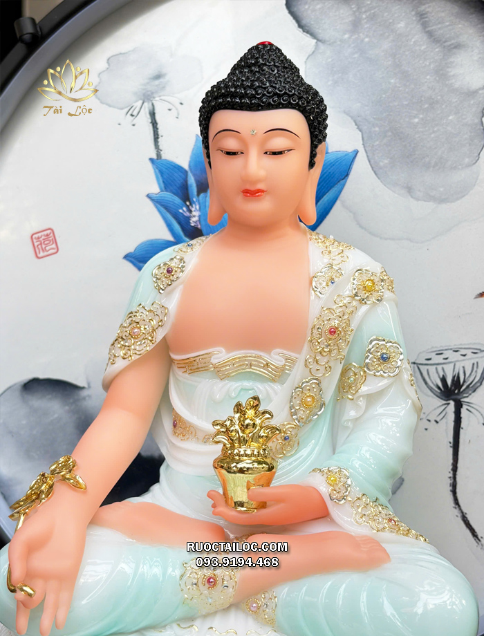 Tượng Phật Dược Sư áo xanh ngọc đế 8 cạnh