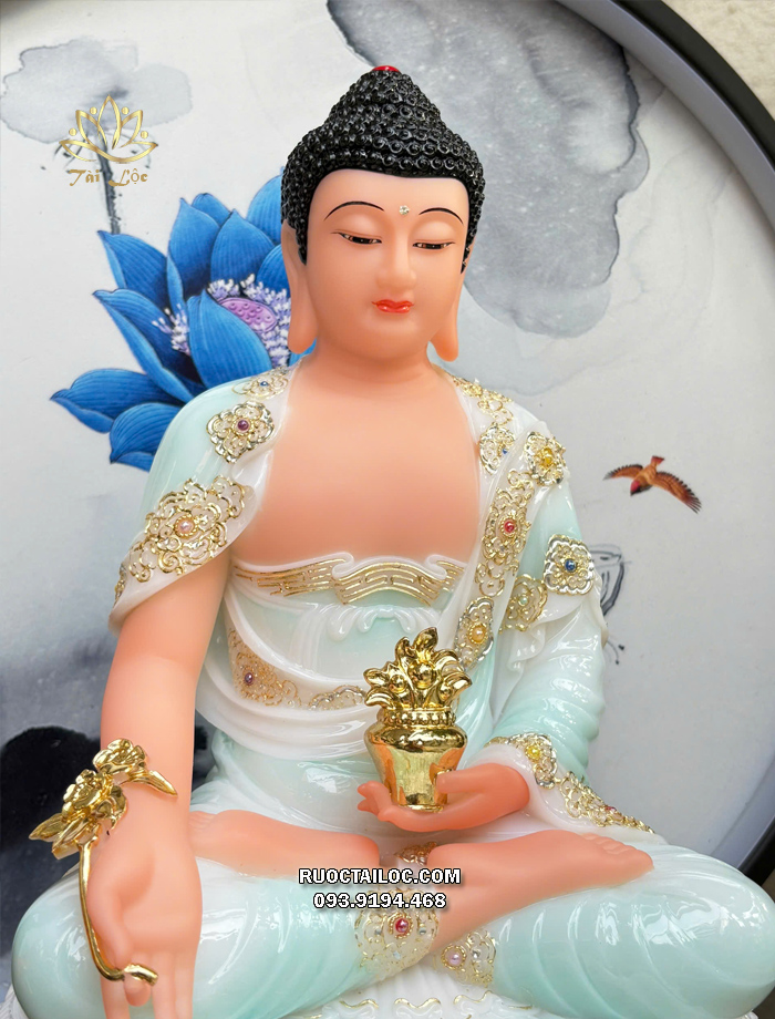 Tượng Phật Dược Sư áo xanh ngọc đế 8 cạnh