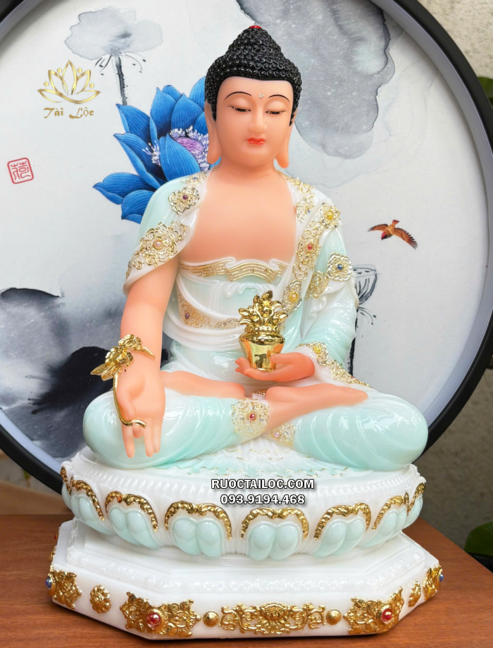 Tượng Phật Dược Sư áo xanh ngọc đế 8 cạnh