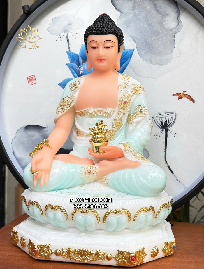 Tượng Phật Dược Sư áo xanh ngọc đế 8 cạnh