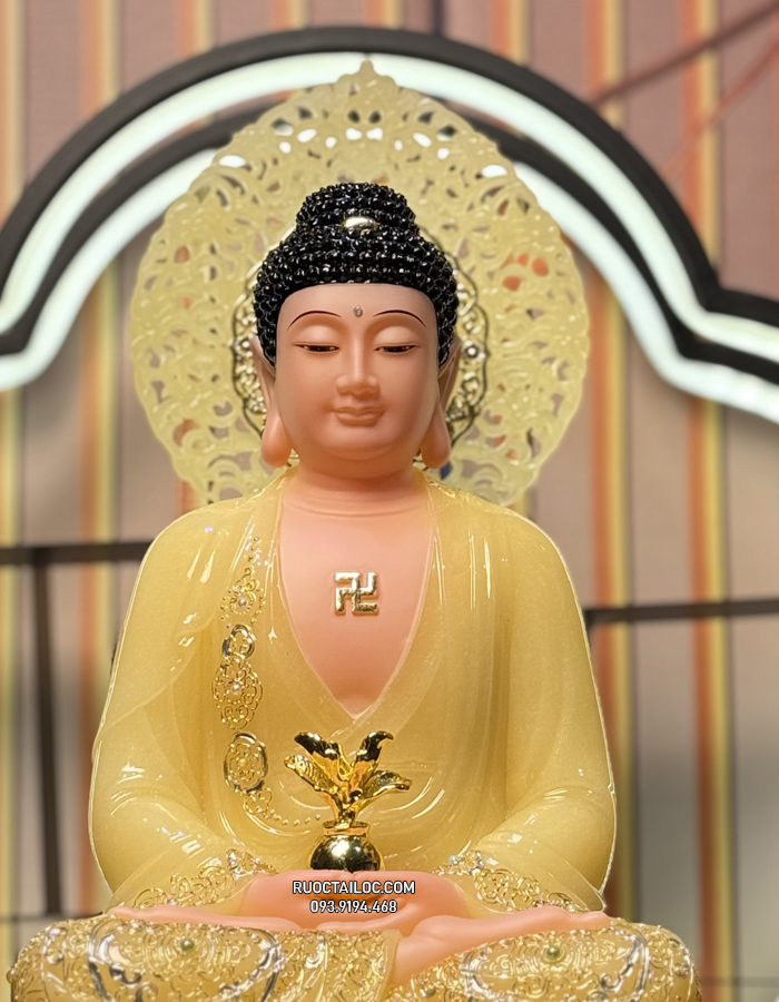 tượng Phật Dược Sư Thạch Anh Có Hào Quang Nhỏ