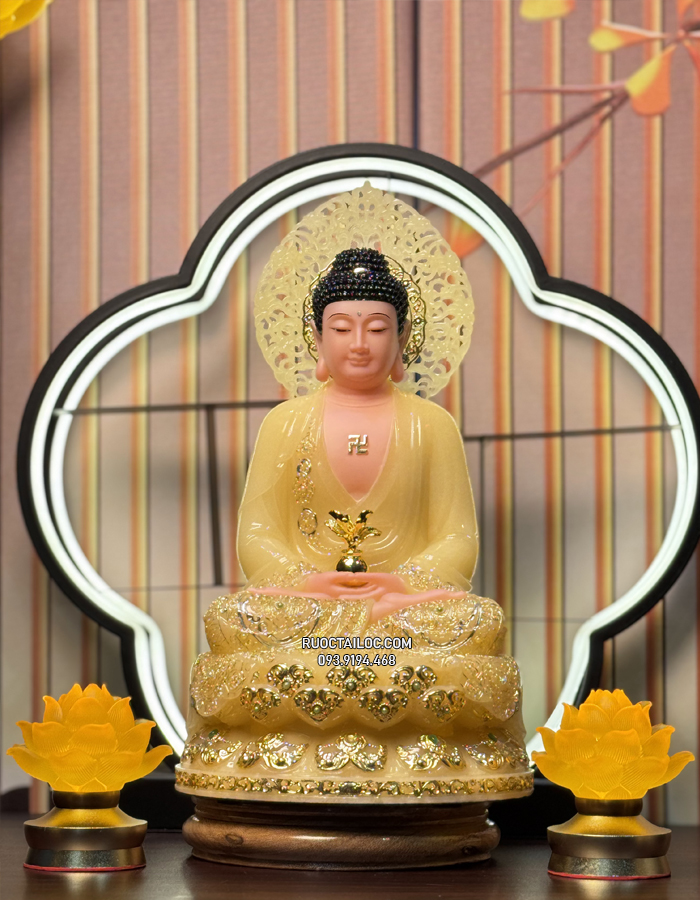 tượng Phật Dược Sư Thạch Anh Có Hào Quang Nhỏ