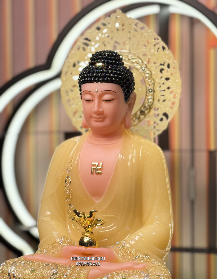 tượng Phật Dược Sư Thạch Anh Có Hào Quang Nhỏ