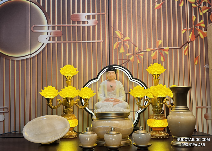 Trọn bộ đồ thờ cúng bằng đá vàng ngọc đẹp