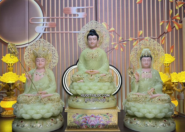 Tôn tượng Ta Bà Tam Thánh Thạch Ngọc Có Hào Quang Nhỏ đẹp