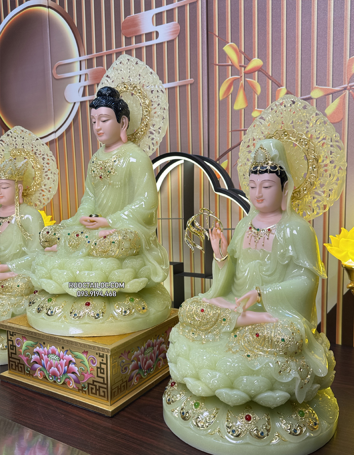 Tôn tượng Ta Bà Tam Thánh Thạch Ngọc Có Hào Quang Nhỏ đẹp