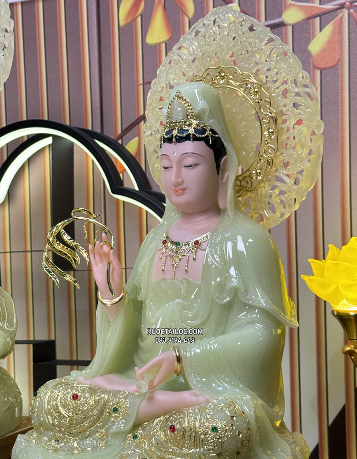 Tôn tượng Ta Bà Tam Thánh Thạch Ngọc Có Hào Quang Nhỏ đẹp