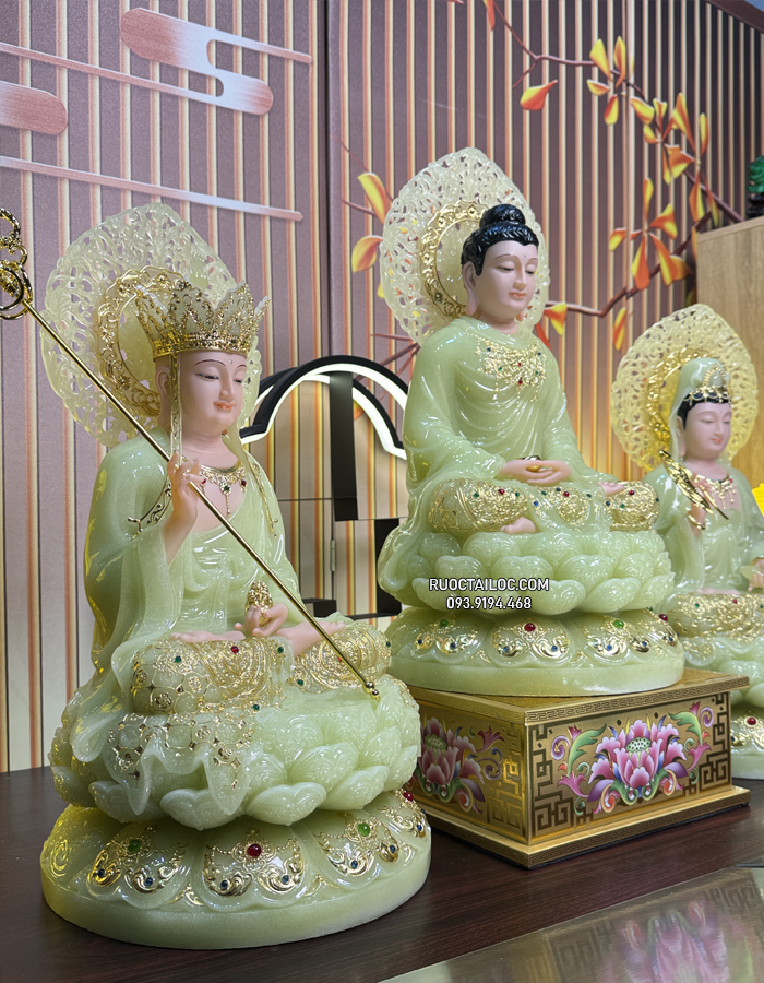 Tôn tượng Ta Bà Tam Thánh Thạch Ngọc Có Hào Quang Nhỏ đẹp