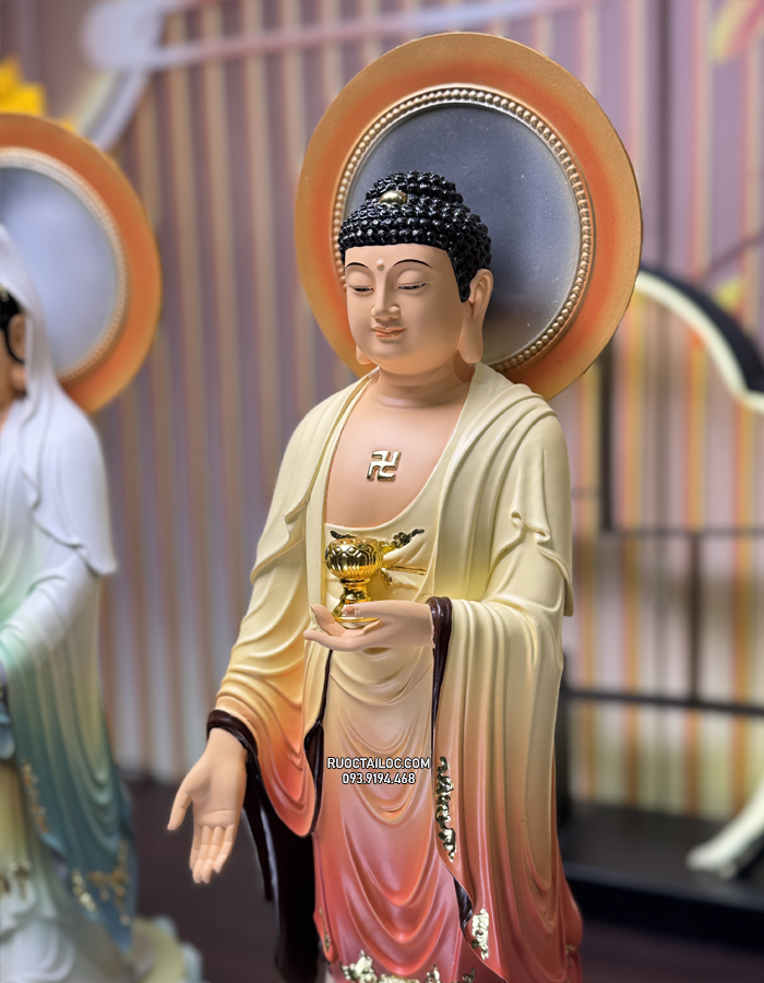 tôn tượng Tây Phương Tam Thánh Có Hào Quang vẽ gấm chuyển màu