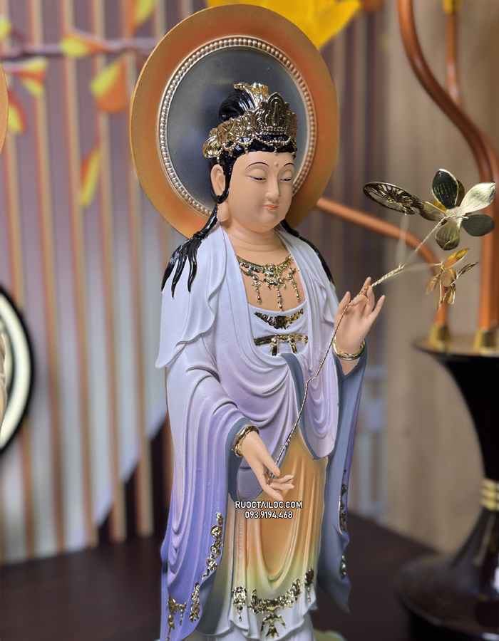 tôn tượng Tây Phương Tam Thánh Có Hào Quang vẽ gấm chuyển màu