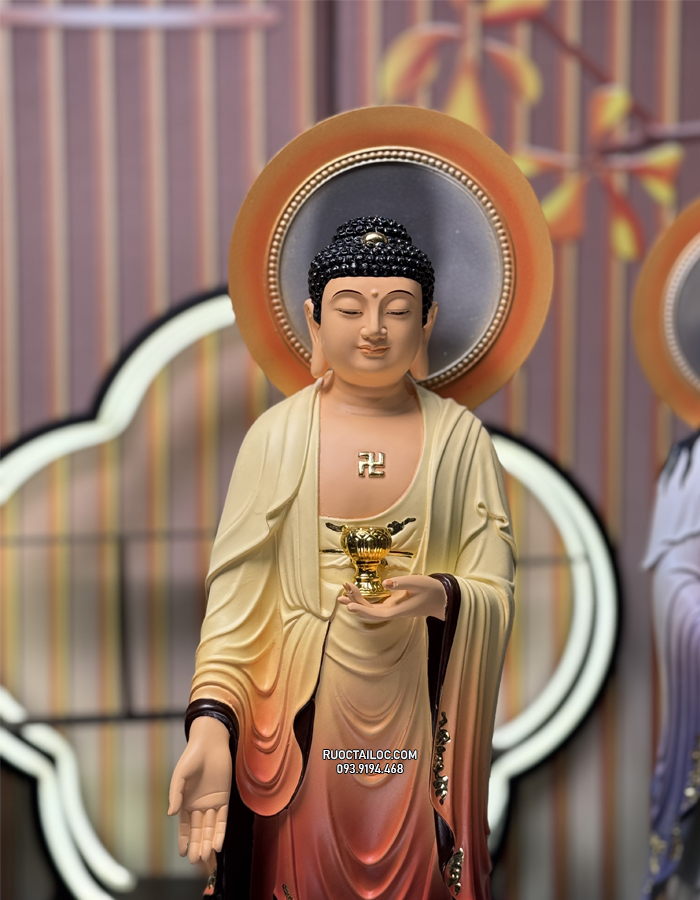 tôn tượng Tây Phương Tam Thánh Có Hào Quang vẽ gấm chuyển màu